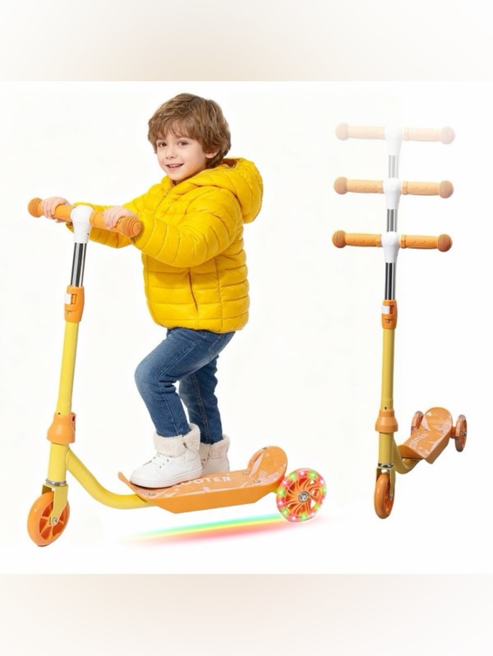 Kids Scooter - LED Light Up 3 Wheel Scooter for Kids 3-7- Adjustable Orange